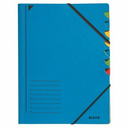 Gumis mappa, karton, A4, regiszteres, 7 részes, LEITZ, kék (E39070035)