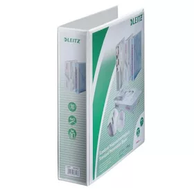   Gyűrűs könyv, panorámás, 4 gyűrű, D alakú, 77 mm, A4 Maxi, PP, LEITZ, fehér (E42870001)
