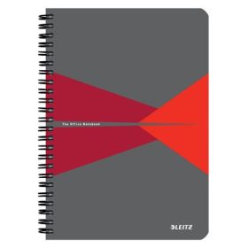   Spirálfüzet, A5, kockás, 90 lap, laminált karton borító, LEITZ Office, szürke-piros (E44580025)