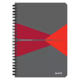   Spirálfüzet, A5, kockás, 90 lap, laminált karton borító, LEITZ Office, szürke-piros (E44580025)