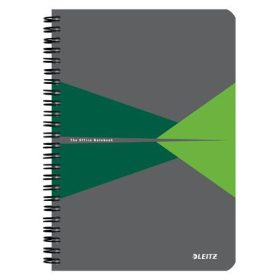   Spirálfüzet, A5, vonalas, 90 lap, laminált karton borító, LEITZ Office, szürke-zöld (E44590055)