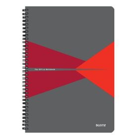   Spirálfüzet, A4, kockás, 90 lap, PP borító, LEITZ Office, szürke-piros (E44950025)
