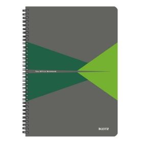   Spirálfüzet, A4, kockás, 90 lap, PP borító, LEITZ Office, szürke-zöld (E44950055)