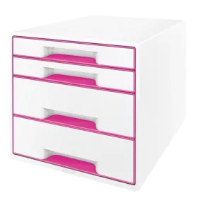   Irattároló, műanyag, 4 fiókos, LEITZ Wow Cube, fehér/rózsaszín (E52131023)