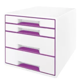   Irattároló, műanyag, 4 fiókos, LEITZ Wow Cube, fehér/lila (E52131062)