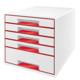   Irattároló, műanyag, 5 fiókos, LEITZ Wow Cube, fehér/piros (E52142026)