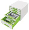 Irattároló, műanyag, 5 fiókos, LEITZ Wow Cube, fehér/zöld (E52142054)