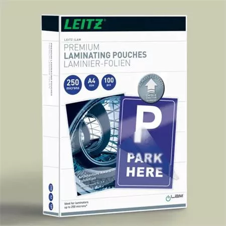 Meleglamináló fólia, 250 mikron, A4, fényes, UDT technológiával, LEITZ iLam (E74840000)