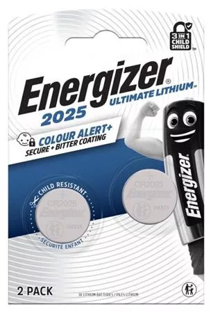 Gombelem, CR2025, 2 db, színjelző, ENERGIZER Ultimate Lithium Performance (EECR2025F2)