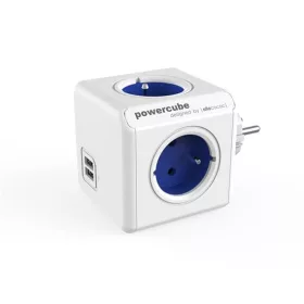   Elosztó, 4 aljzat, 2 USB csatlakozó, ALLOCACOC PowerCube Original USB DE, fehér-kék (ELA1202BK)