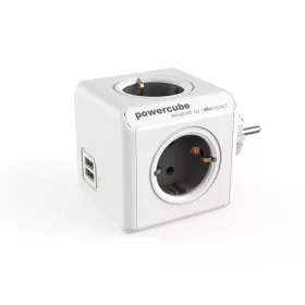   Elosztó, 4 aljzat, 2 USB csatlakozó, ALLOCACOC PowerCube Original USB DE, fehér-szürke (ELA1202FSZ)