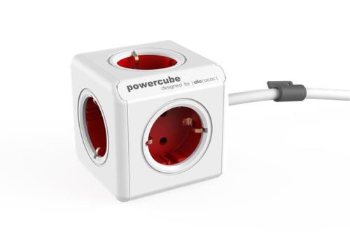 Elosztó, 5 aljzat, 1 rögzítő elem, 1,5 m kábelhosszúság, ALLOCACOC PowerCube Extended DE, fehér-piros (ELA1300FP)