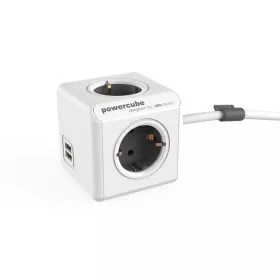   Elosztó, 4 aljzat, 2 USB csatlakozó, 1,5 m kábelhosszúság, ALLOCACOC PowerCube Extended USB DE, fehér-szürke (ELA1402FSZ)