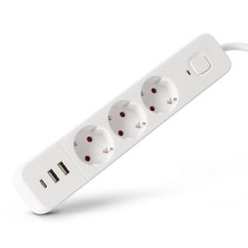   Elosztósor, 3 aljzat, 1,5 m, USB, kapcsolóval, ENTAC, fehér (ENTEL3K1U)