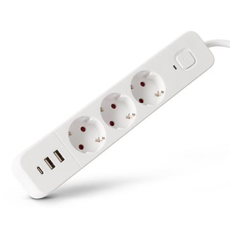 Elosztósor, 3 aljzat, 1,5 m, USB, kapcsolóval, ENTAC, fehér (ENTEL3K1U)