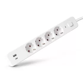   Elosztósor, 4 aljzat, 1,5 m, USB, kapcsolóval, ENTAC, fehér (ENTEL4K2U)