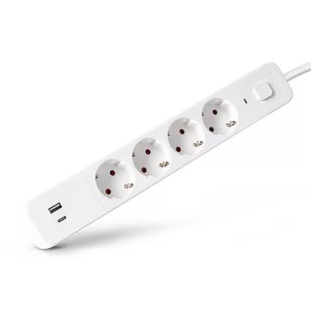 Elosztósor, 4 aljzat, 1,5 m, USB, kapcsolóval, ENTAC, fehér (ENTEL4K2U)
