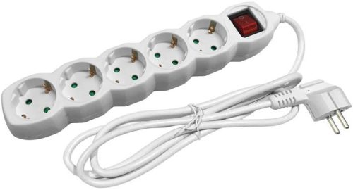 Elosztósor, 5 aljzat, 5 m, kapcsolóval, ENTAC, fehér (ENTEL5KM5)