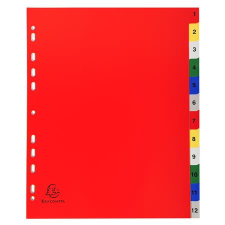 Regiszter, műanyag, A4+, 1-12, EXACOMPTA, színes (EX2512E)