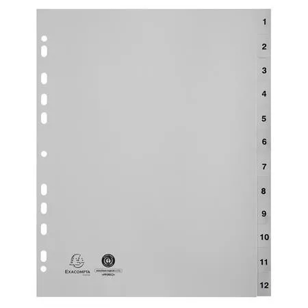 Regiszter, műanyag, A4+, 1-12, EXACOMPTA, szürke (EX2912E)