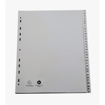 Regiszter, műanyag, A4+, 1-31, EXACOMPTA, szürke (EX2931E)