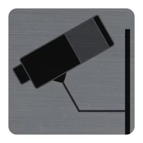   Információs tábla, öntapadó, 7,5x7,5 cm, alumíniumhatású, EXACOMPTA, Kamerával megfigyelt terület (EX67180E)