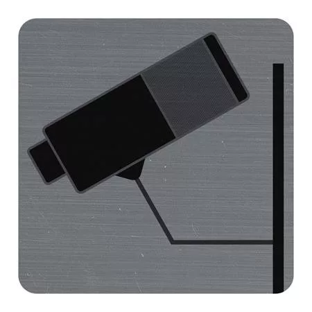 Információs tábla, öntapadó, 7,5x7,5 cm, alumíniumhatású, EXACOMPTA, Kamerával megfigyelt terület (EX67180E)