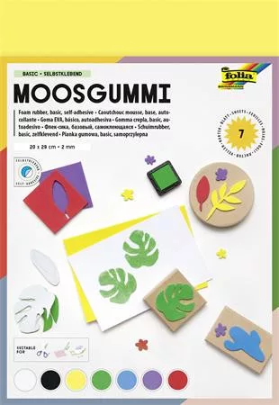 Moosgumi, öntapadó, 20x29 cm, 7 lap, FOLIA Basic, 7 különböző szín (FL230799)