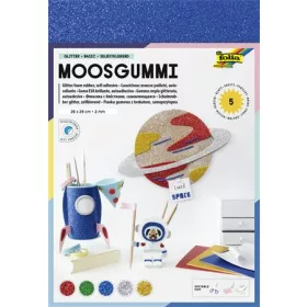   Moosgumi, öntapadó, csillámos, 20x29 cm, 5 lap, FOLIA Basic, 5 különböző szín (FL231919)