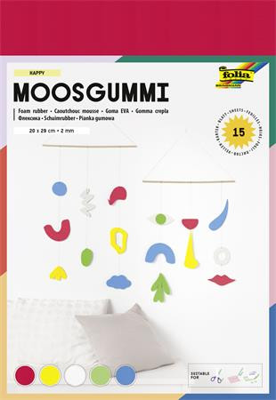 Moosgumi, 20x29 cm, 15 lap, FOLIA Happy, 5 különböző szín (FL235009)