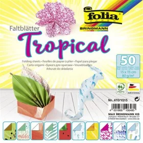   Origami papír, 15x15 cm, 80 g, 50 lap, FOLIA Tropical, 10 különböző minta (FL4701515)