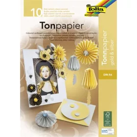   Színes papír tömb, A4, 130 g, 10 lap, FOLIA, arany-ezüst (FL601)