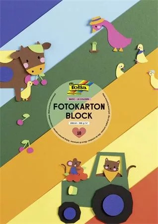 Dekorkarton, 2 oldalas, A3, 300 g, 10 lap, FOLIA, „Basic”, vegyes színek (FL607)