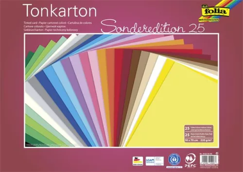 Dekorkarton, 2 oldalas, 50x70cm, 220 g, 25 lap, FOLIA, vegyes színek (FL61222599)
