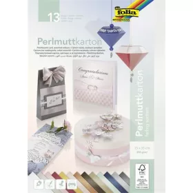   Dekorkarton, 2 oldalas, 25x35 cm, 13 lap, 250 g, FOLIA, 13 különböző gyöngyház szín (FL719409)