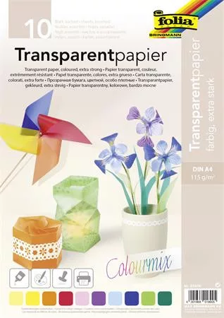 Transzparens papír, A4, 115 g, 10 lap, FOLIA, vegyes színek (FL87409)