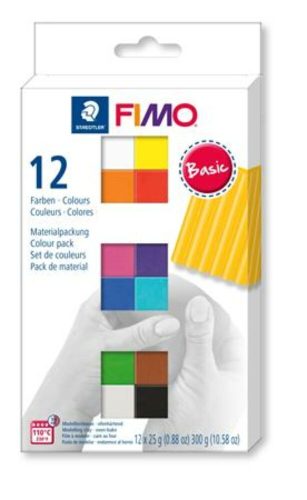 Gyurma, készlet, 12x25 g, égethető, FIMO Soft Basic, 12 különböző szín (FM8023C121)