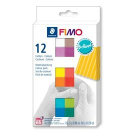   Gyurma, készlet, 12x25 g, égethető, FIMO Soft Brillant, 12 különböző szín (FM8023C122)