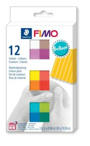 Gyurma, készlet, 12x25 g, égethető, FIMO Soft Brillant, 12 különböző szín (FM8023C122)