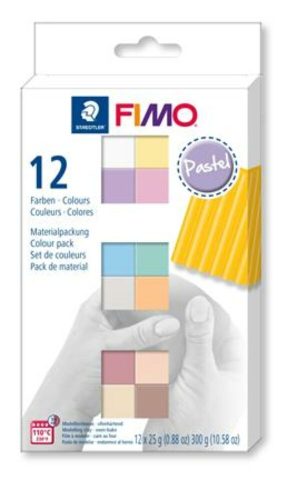 Gyurma, készlet, 12x25 g, égethető, FIMO Soft Pastel 12 különböző szín (FM8023C123)