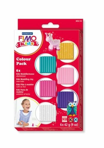 Gyurma készlet, 6x42 g, égethető, lányoknak, FIMO Kids Color Pack, 6 különböző szín (FM803202)