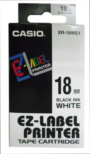 Feliratozógép szalag, 18 mm x 8 m, CASIO, fehér-fekete (GCIR-18WE1)