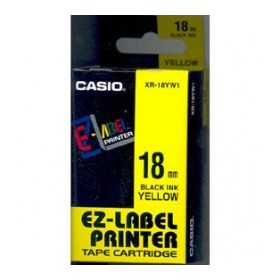   Feliratozógép szalag, 18 mm x 8 m, CASIO, sárga-fekete (GCIR-18YW1)