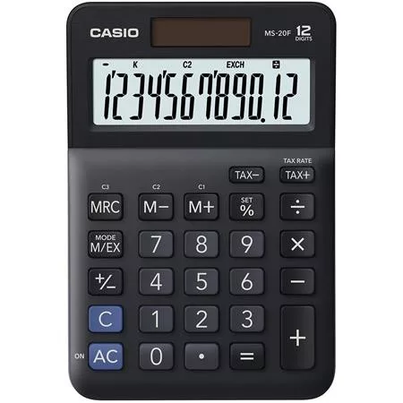 Számológép, asztali, 12 számjegy, CASIO, MS-20 F, fekete (GCMS20F)
