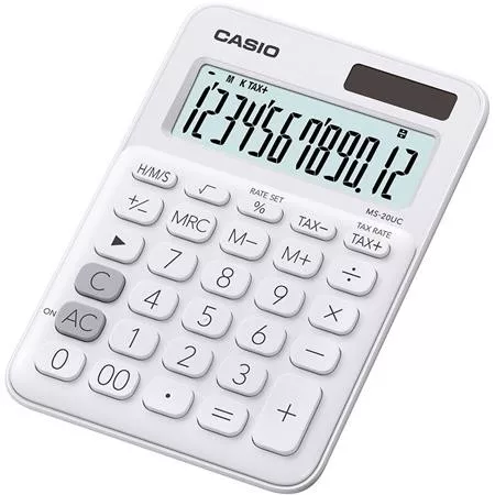 Számológép, asztali, 12 számjegy, CASIO, MS 20 UC, fehér (GCMS20UCWE)