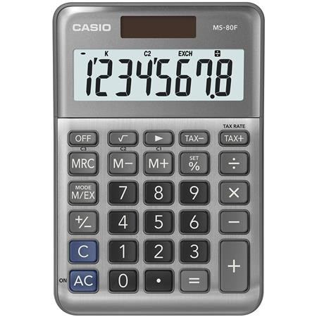 Számológép, asztali, 8 számjegy, CASIO MS-80 F, szürke (GCMS80F)