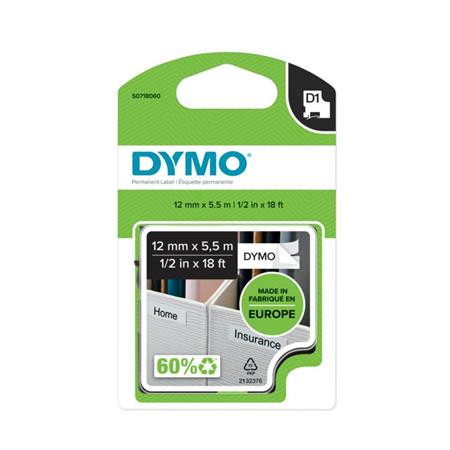 Feliratozógép szalag, tartós poliészter 12 mm x 5,5 m, DYMO D1, fehér-fekete (GD16959)