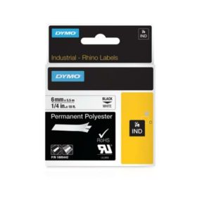   Feliratozógép szalag, tartós poliészter, 6mm x 5,5 m, DYMO, Rhino, fehér-fekete (GD1805442)
