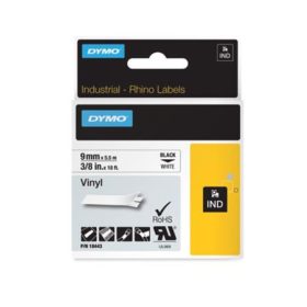   Feliratozógép szalag, vinil, 9 mm x 5,5 m, DYMO Rhino, fehér-fekete (GD18443)