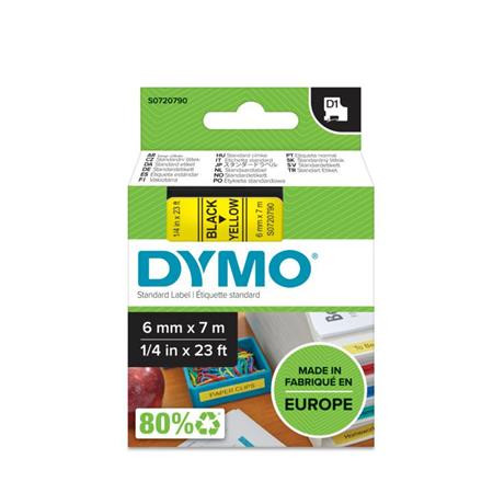 Feliratozógép szalag, 6 mm x 7 m, DYMO D1, sárga-fekete (GD43618)